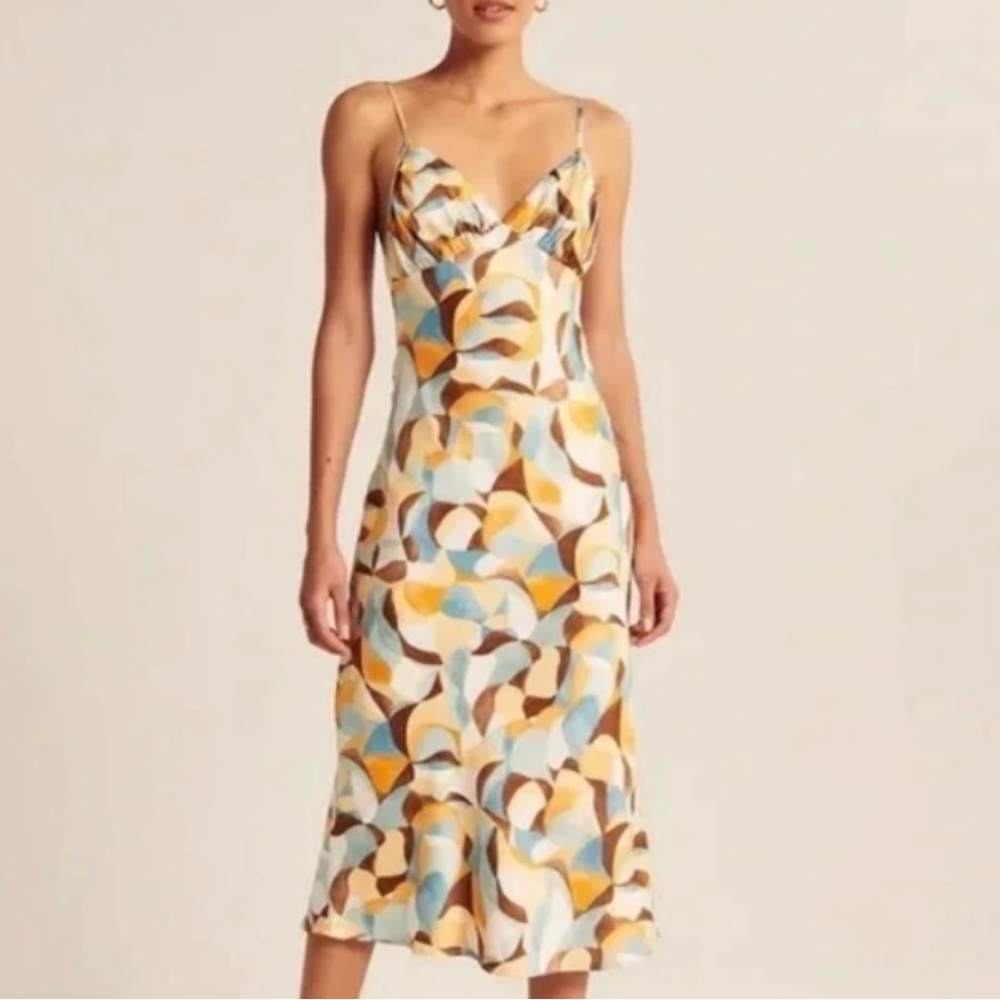 Abercrombie & Fitch Ruched Satin Slip Midi Dress in Women Large Petite